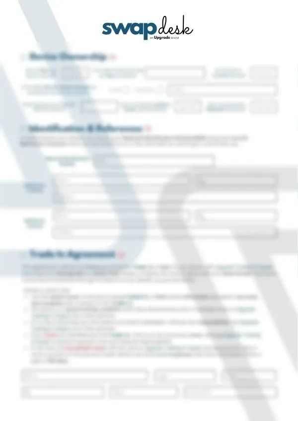 A trade-in slip, details blurred